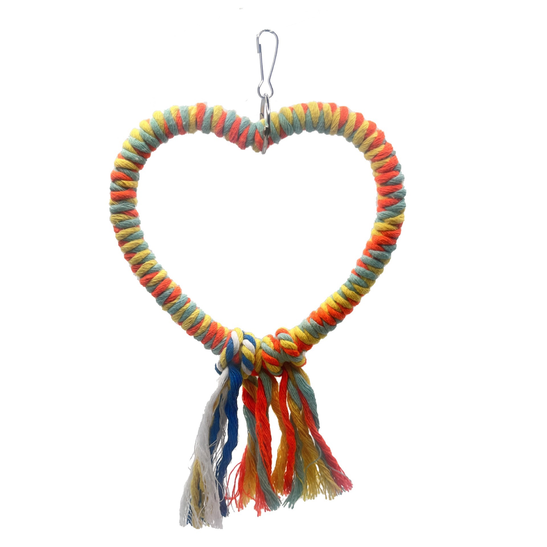 Amor cuerda de algodón en forma de corazón columpio colorido juguete para pájaros loro percha escalada boca de la estación marco de la jaula de pájaros accesorios de decoración al por mayor