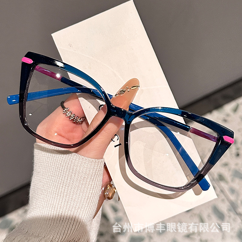 2025新款花纹特色猫眼防蓝光眼镜女欧美个性百搭大框眼镜框批发