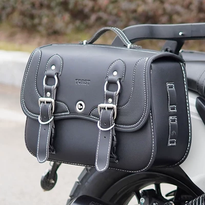 Motorcycle bumper, Carbon Steel Bumper Leather Side Bag - black-outward-opening-quick-release-leather-side-bag-p53-safety-car-bracket