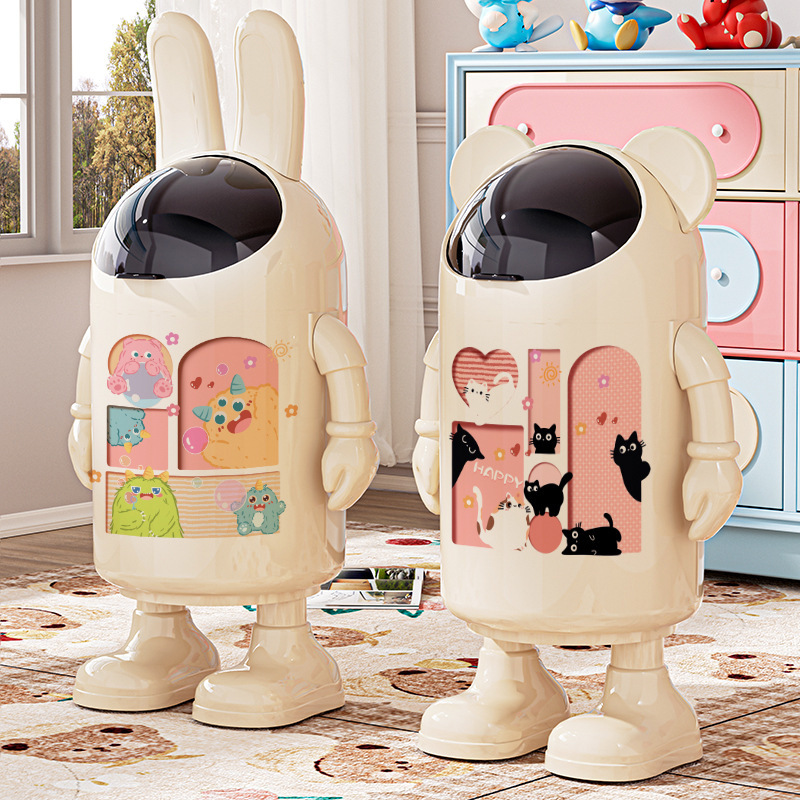 Rabbit Ears Trash Bin Home High-value New Style Flip Kitchen Living Room Toilet Waterproof Large Capacity Trash Bin
