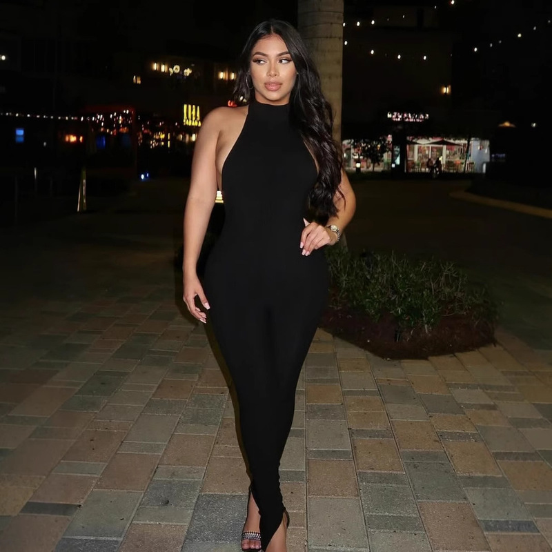 European and American Export Amazon Women's Yoga Jumpsuit Slim Ribbed Sleeveless Turtleneck Top Sports Jumpsuit