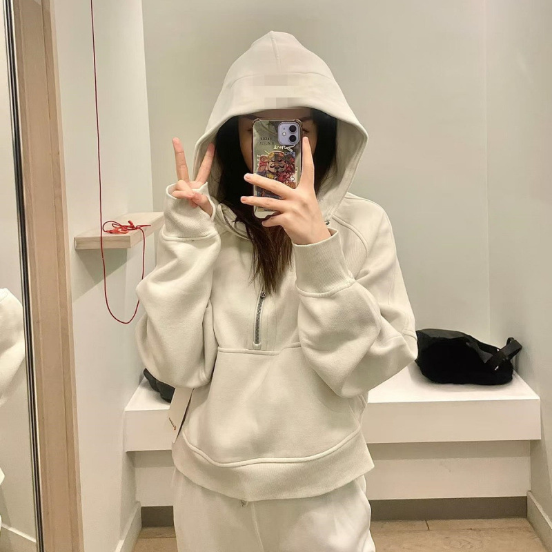 Foreign Trade Branded Scuba Hooded Half-Zip Sweatshirt Lulu Yoga Wear Thin Fleece Long-Sleeve Women's Short Loose Fit Mixed Batch