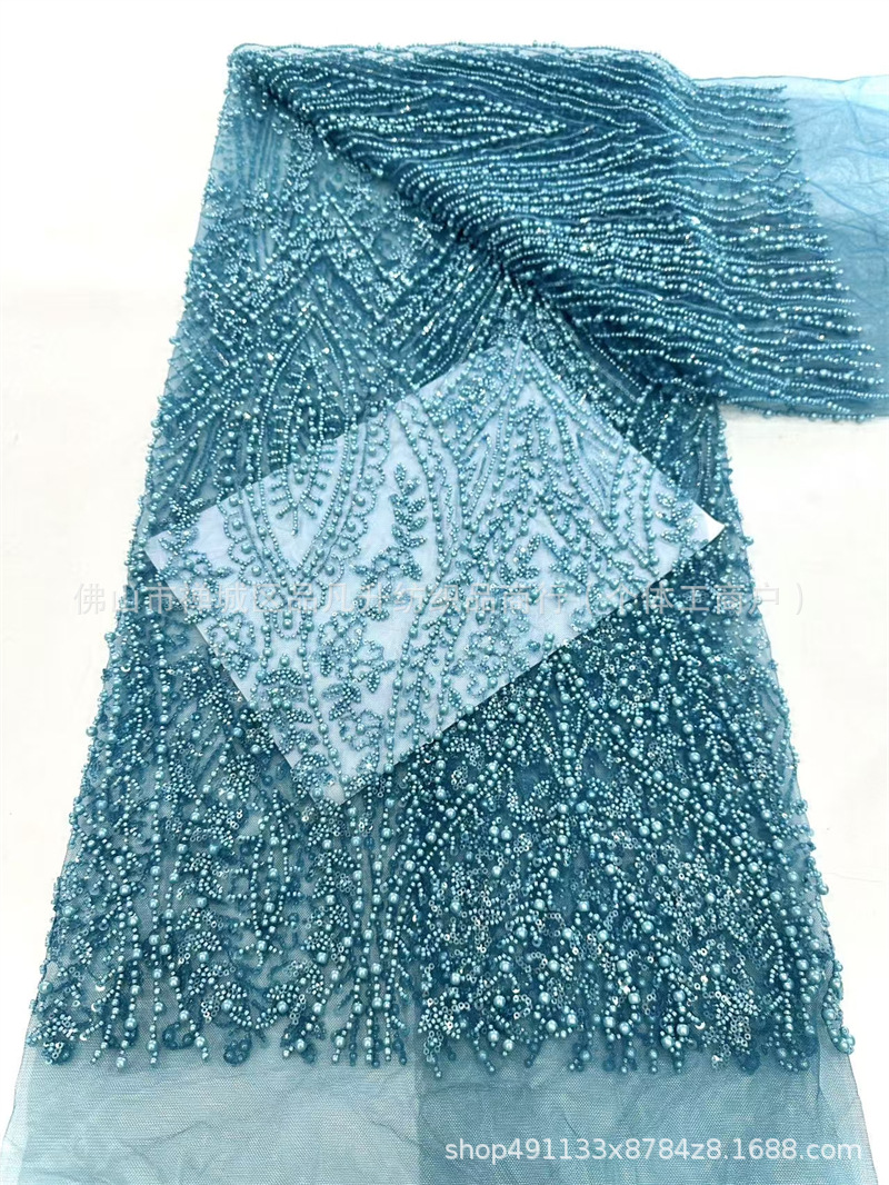 Tela de encaje bordada con cuentas de burbujas blancas Moda vestido de novia de alta costura Cena Moda Vestido de regalo para adultos Tela
