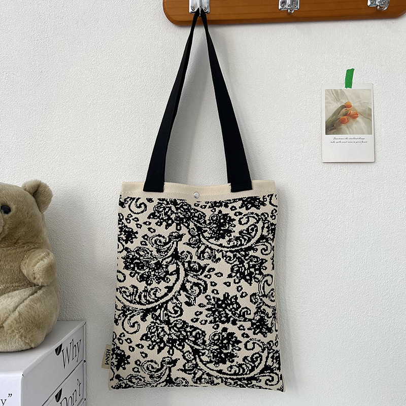 Bolsa de mano de punto de diseño simple flor frutas color contrastante bolso de mano de viaje fuera de gran capacidad bolso de hombro