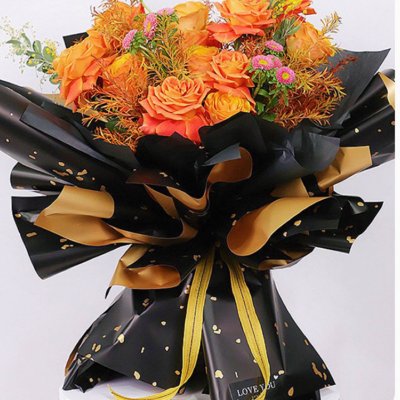 Papel de regalo para ramos de flores Lizhiran, con purpurina dorada, papel dorado de dos tonos, estilo europeo, elegante y resistente al agua.