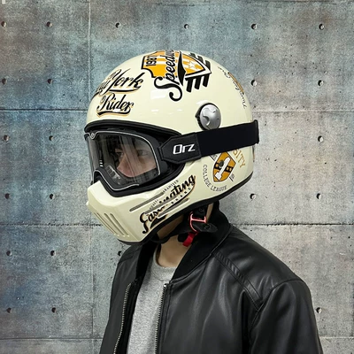 Motosiklet kaskı (dəbilqə) — 3C Certified Retro Motorcycle Helmet for - single-helmet-with-retro-black-goggles-please-leave-a-message-for-the-color-of-the-helmet-transparent-goggles-delivered-m