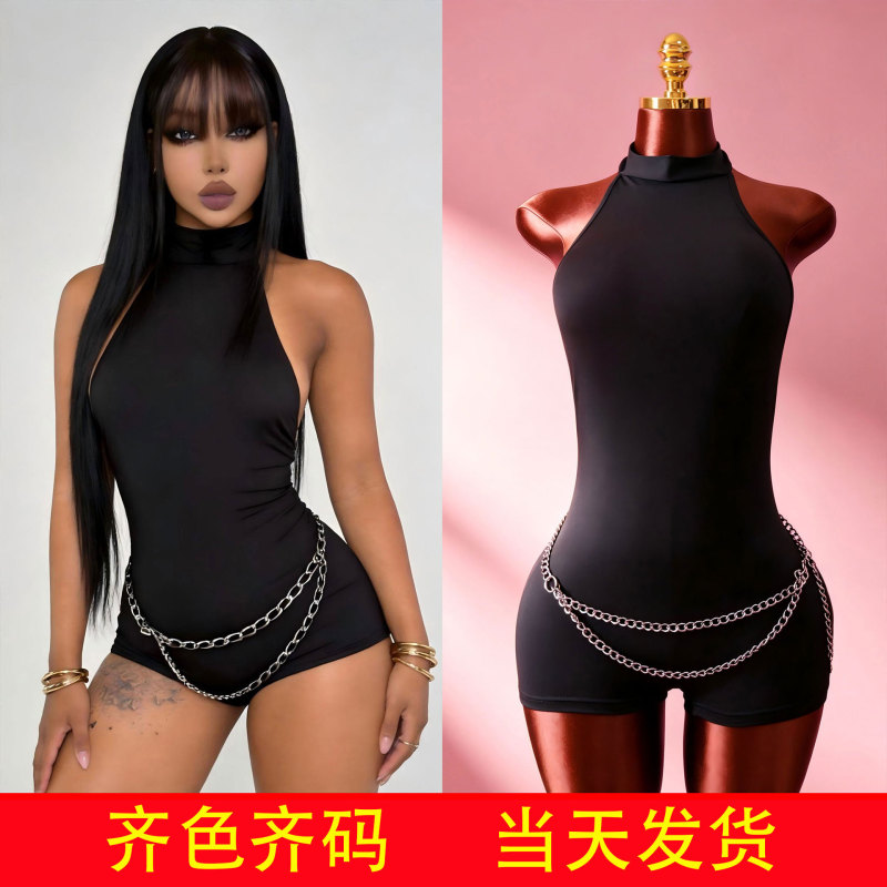 Mh1014 European and American Style Hot Girl Black Slim-Fit High-Elastic Halter Neck Cut-Out Jumpsuit Nightclub Sexy Tight-Fitting One-Piece Outfit Mh1014 European and American Style Hot Girl Black Slim-Fit High-Elastic Halter Neck Cut-Out Jumpsuit Nightclub Sexy Tight-Fitting One-Piece Outfit