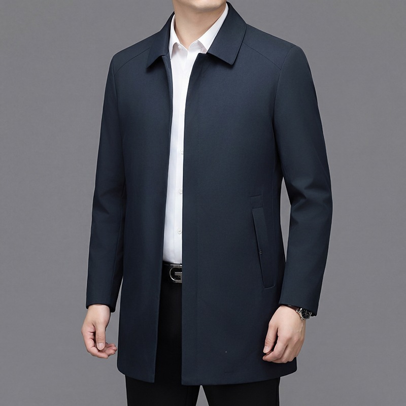 Mid-length solid color lapel jacket for middle-aged men, stylish and versatile casual outerwear for spring 2026.