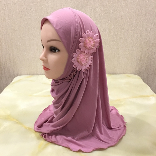 Cross-border exclusive for girls aged 2-7, headscarf prayer hat with two flowers, model H081