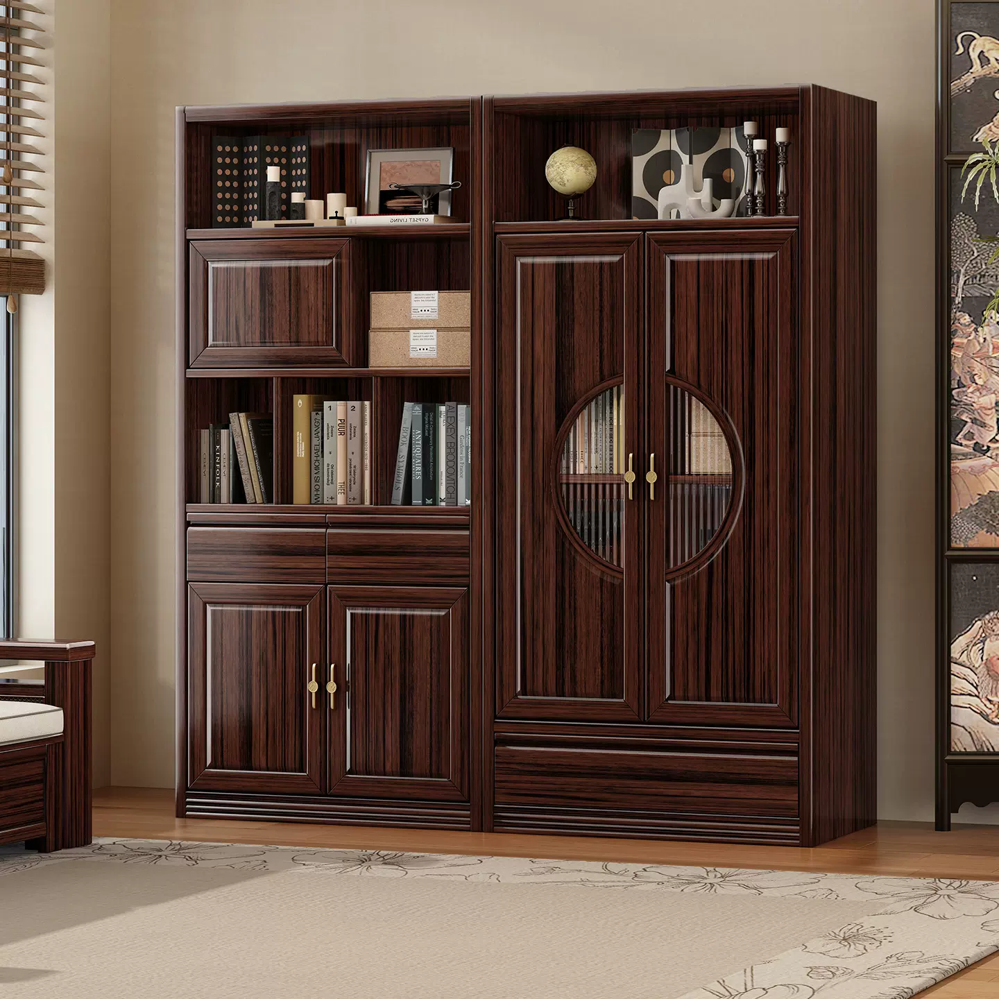 新中式实木书柜书房博古架书架客厅置物架2025年新款靠墙置物柜