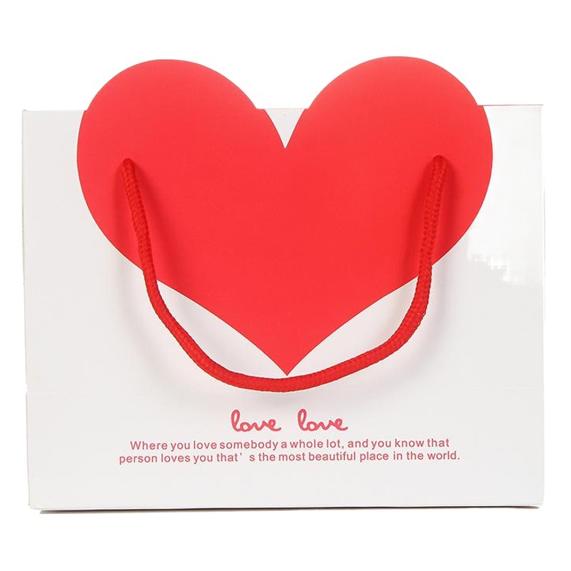 Fábrica en stock al por mayor bolsa de regalo de amor bolsa de regalo de boda bolsa de papel de embalaje portátil logotipo impreso en forma de corazón