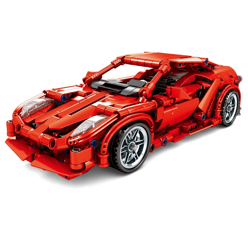 Lego, mechanical red yellow racing car, constructor