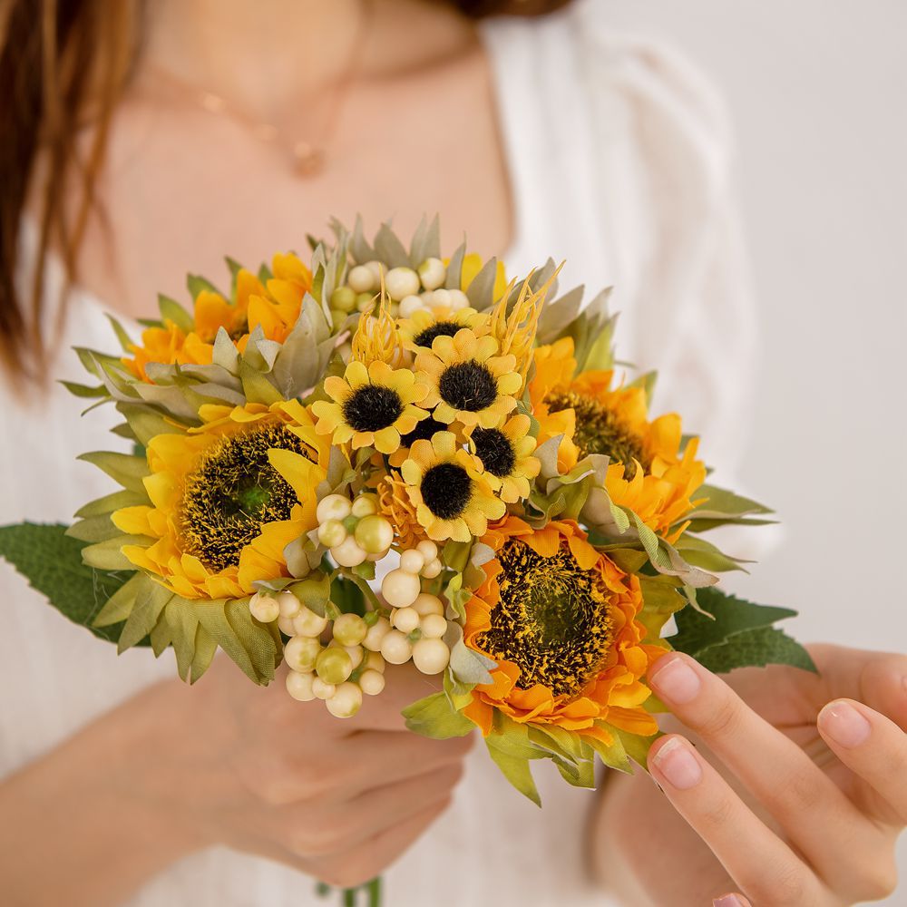 假花向日葵把束廠家仿真花推薦批發絹花婚慶出口家庭裝飾GF13396