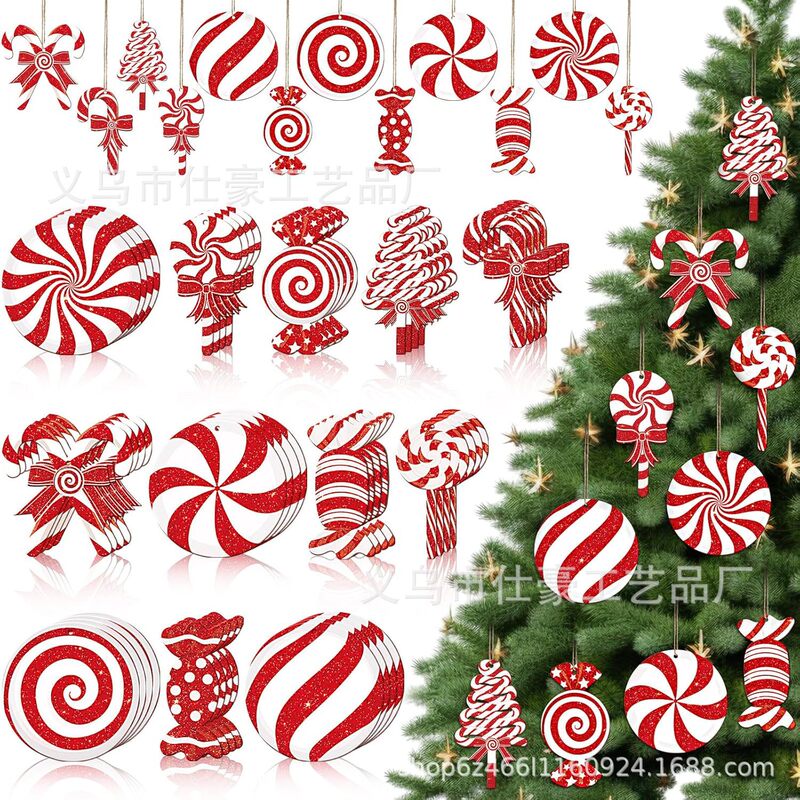 新しいクロスボーダークリスマスキャンディデコレーションクリスマスツリーキャンディ木製オーナメントパーティーデコレーション|undefined