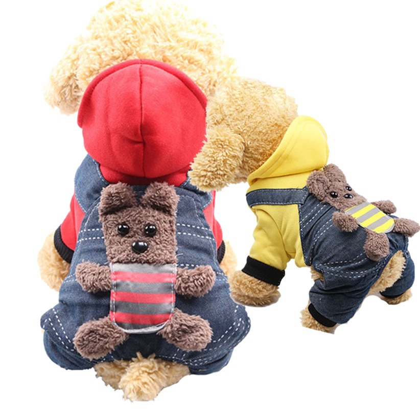 Abrigo de algodón para gatos de doble capa y cuatro patas con diseño de oso en la espalda, ropa para mascotas para perros y gatos, suministros cálidos para perros en otoño e invierno.