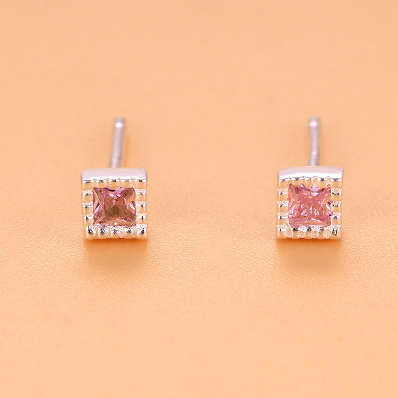 4g Weight Rhinestones Inlay Material Ear Studs Classification 1 Pair Quantity Street Occasion 925 Sterling Silver Material Square Pattern Women'S Gender Plating Design Simple Style Style 1 Pair 925 Sterling Silver Rhinestones Square Ear Studs 9
