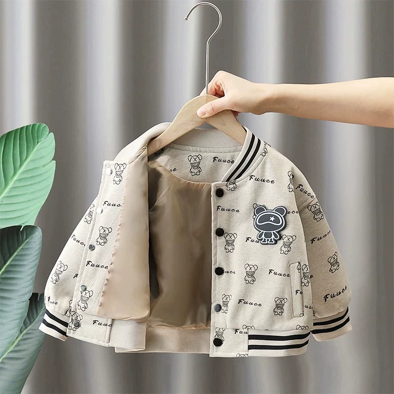 Весенне-осенняя куртка для мальчиков, детская двухслойная куртка в корейском стиле, бейсбольная рубашка, модный детский топ, детская одежда, осенняя одежда, одежда для малышей