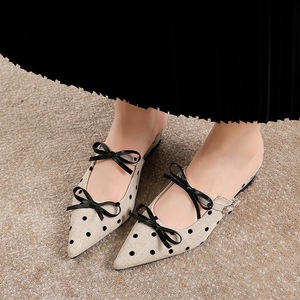 599-18 Korean version with pointed toe wedge heel shoes, polka dot butterfly bow half drag women's shoes, hollowed 