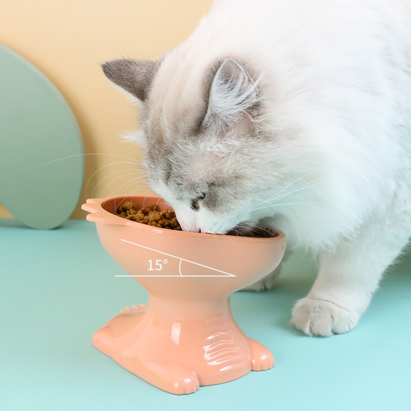Pet Bowl gato tazón perro tazón oblicuo boca alta pie cuero Taobao original Hungry Dragon goblet tazón de plástico suministros para mascotas al por mayor