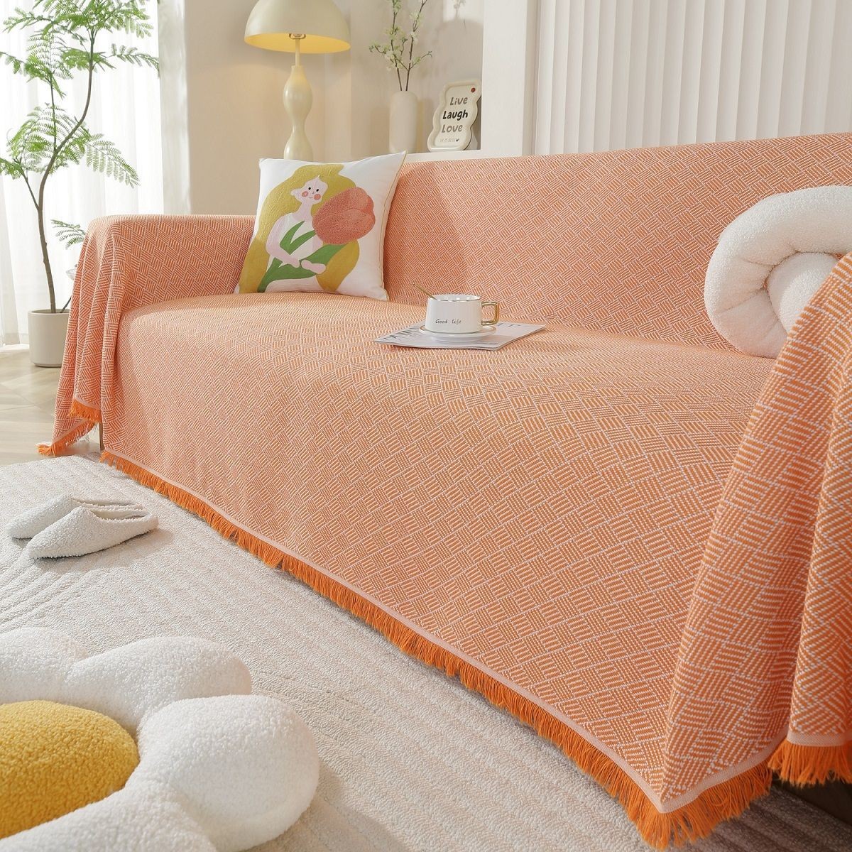 Nordic Ins Style Summer Universal Cover Cloth Full Cover Single/Three-Seater Sofa Cushion Cover Blanket Sofa Towel Waffle Pattern