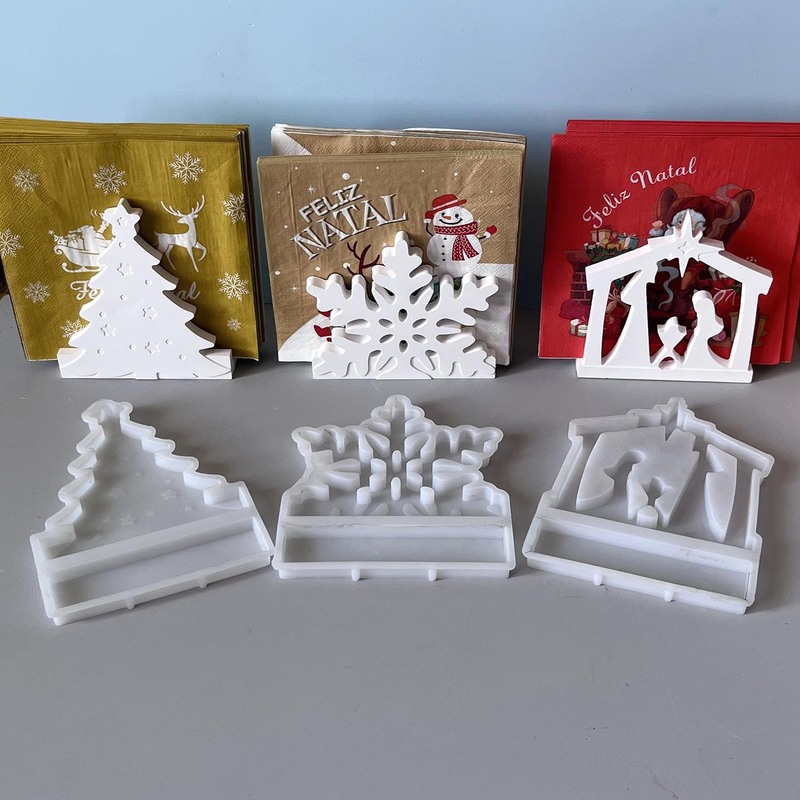 圣诞系列纸巾盒收纳盒模具圣诞树雪花祈福人收纳支架石膏滴胶模具|undefined