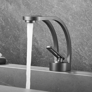 Creative Art Gun Gray All Copper Household Bathroom Cold and Hot Water Toilet Wash Basin Hollow Basin Faucet