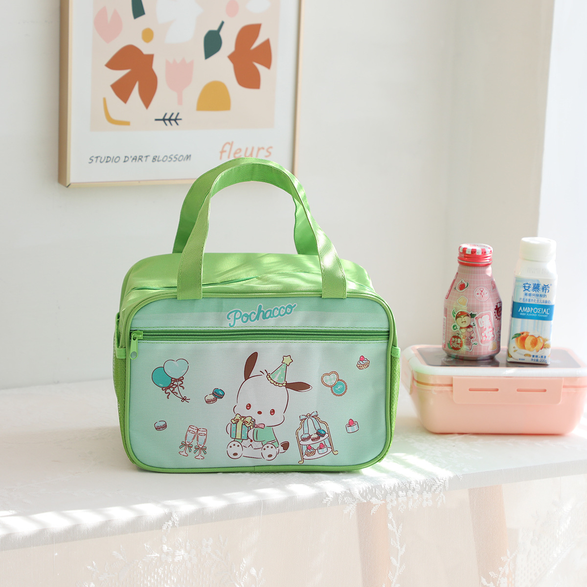 Nuevo coolomi de dibujos animados pequeño perro Blanco Bolsa de aislamiento estudiante de la escuela primaria de gran capacidad con bolsillo lateral bolsa de almuerzo Portátil Bolsa de Almuerzo