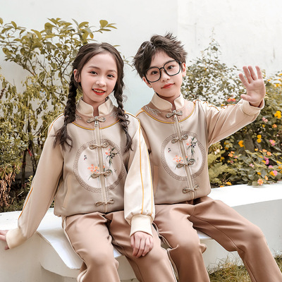 machining customized Yuanyuan spring and autumn suit children Chinese style Tang costume Athletic Wear Class clothes pupil school uniform Autumn