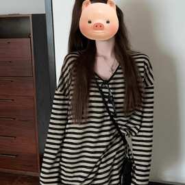 原版色织条质量 轻薄长袖条纹防晒罩衫t恤女夏秋季薄款喇叭袖上衣