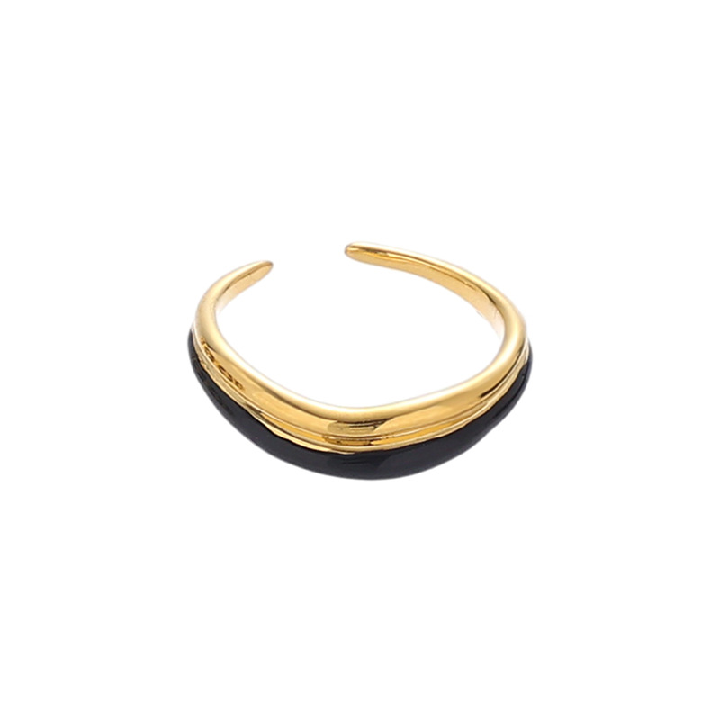 Moda retro europea y americana de latón galvanizado oro real de alta calidad gota de aceite anillo abierto diseño personalizado anillo negro para las mujeres
