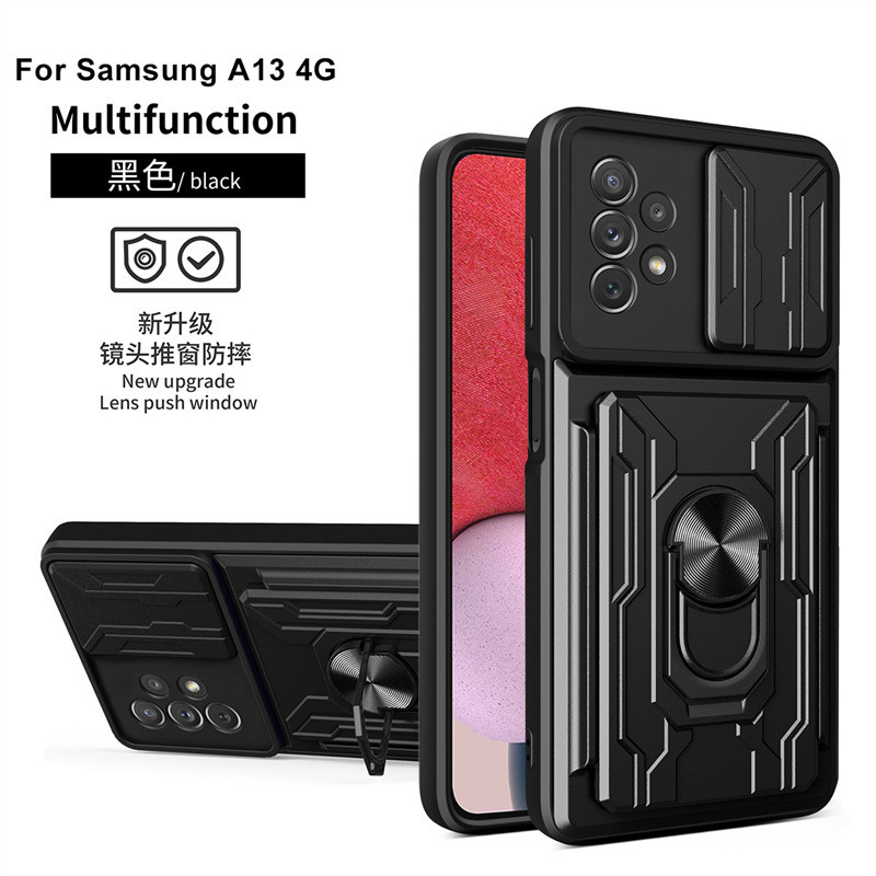 Suitable for Samsung S26 Ultra Multifunctional Ring Magnetic Phone Case, Samsung A13 Sliding Window Stand, Anti-Drop