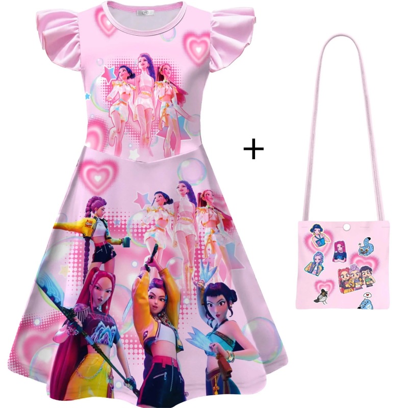 万圣节新品韩流女团K-POP猎魔女团cos服鲁米儿童印花飞飞袖连衣裙|undefined