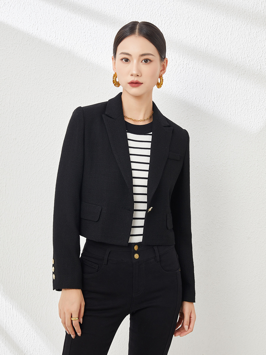 Áo blazer len ngắn nữ thiết kế độc đáo, phong cách mùa thu — Màu be
