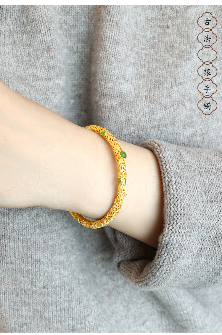 Fashion Round Copper Plating Inlay Artificial Gemstones Bangle 1 Piece