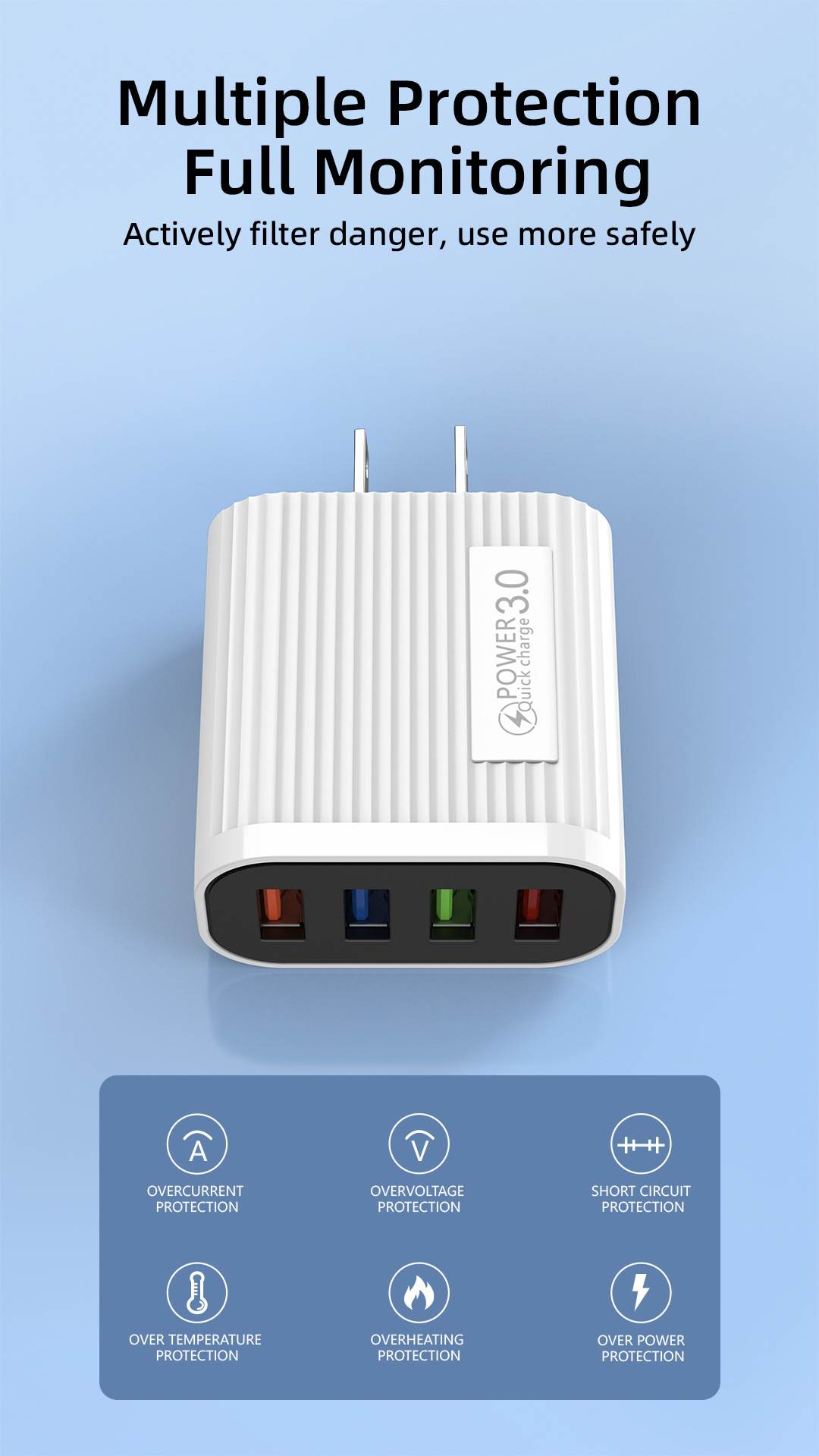 4USB Multiport 5V2.4A Mobilt hurtigopladningshoved Standard rejseoplader_voghion.com