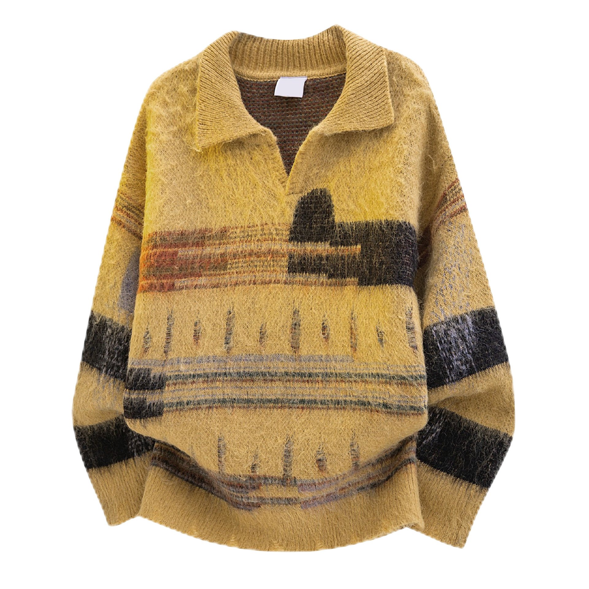 Explosiones transfronterizas de tamaño grande europeo polo camiseta collar V camiseta de punto suéter masculino irregular fábrica de camiseta al por mayor