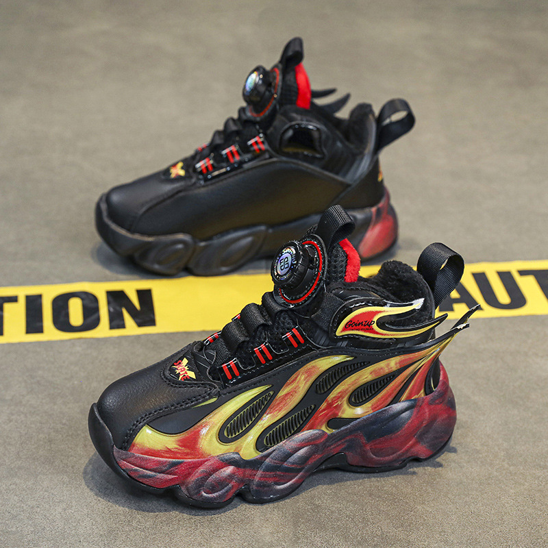 Fabricante directo de cuero para niños zapatos de correr botón giratorio jefe conmemorativo zapatos de baloncesto antideslizantes zapatos de suela gruesa