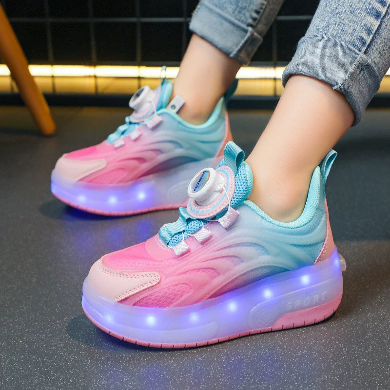 Двухколесные детские светящиеся ролики для мальчиков, спортивная обувь для учащихся начальной школы