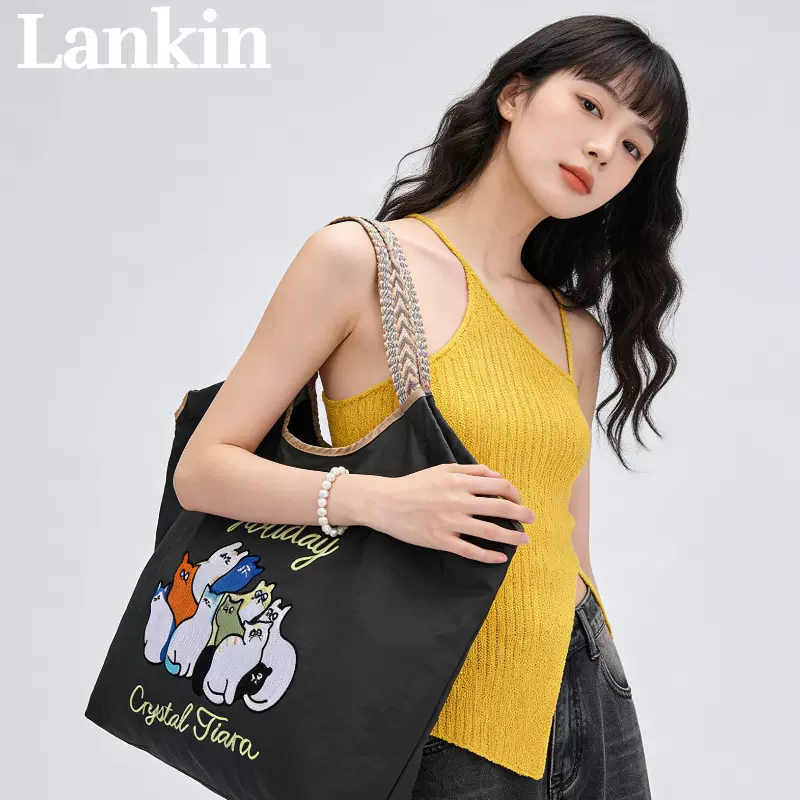 大容量ballchain刺绣环保购物袋包包单肩斜挎尼龙防水帆布包袋女