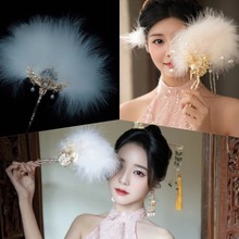 超仙羽毛纯欲风发簪高级感珍珠流苏簪子新娘拍照道具新款发饰头饰