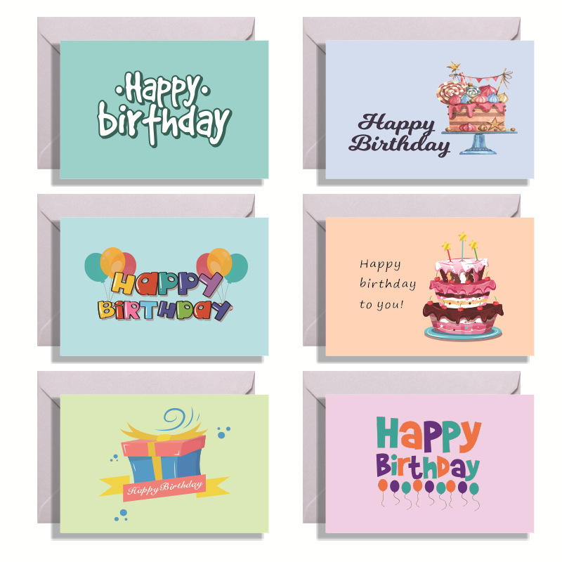 Happy Birthday Birthday Card Handwritten Gift Cake Flowers Message Folded Card Cross-border