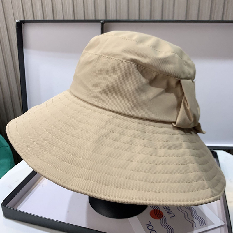 バケットハット リボン付き大きなつば広バケットハット