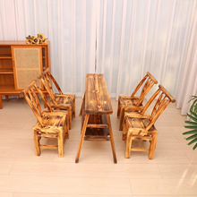 炉边菜凳子双层松木长条加厚卯榫结构凳现代简约炭烧色靠背板凳