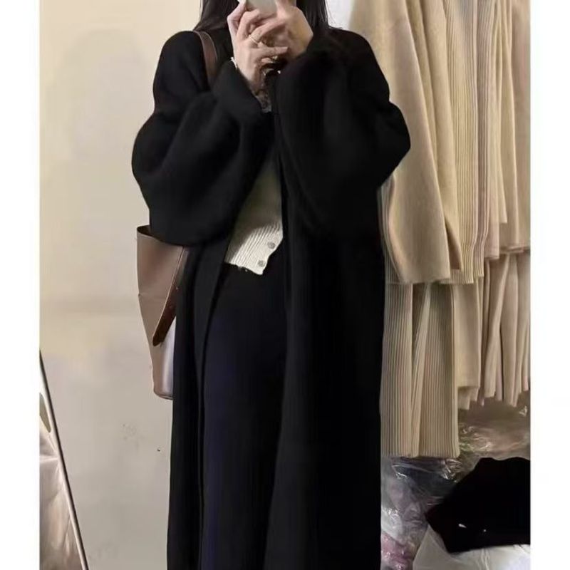 针织开衫毛衣秋冬长款纯色慵懒过膝宽松新款显瘦大版外套大衣|undefined