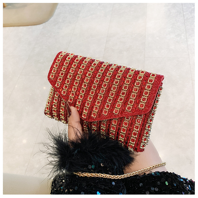 Cross-border bag bestsellers: Women's bag, chain, super shiny diamond-encrusted small square bag, crossbody bag, fashionable and versatile, socialite dinner bag undefined