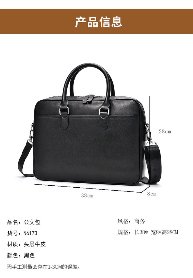 Túi xách nam da bò lớp đầu dạng cặp công sở đeo vai chéo, đựng được laptop 14 inch — màu đen chi tiết 10