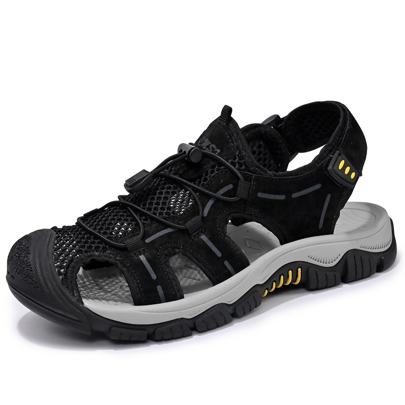 국경 간 폭발 플러스 사이즈 공장 직접 BAOTOU 손으로 꿰매는 벨크로 조정 캐주얼 남성용 비치 샌들