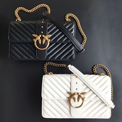 2023 New Pinko Same Style V-Texture Leather Bird and Swallow Shoulder Bag Women's Crossbody Bag Chain High Version