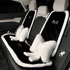Winter plush car seat cushion, warm and thickened, popular rabbit fur with white edges, single-piece car seat cover