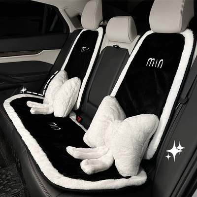 Winter plush car seat cushion, warm and thickened, popular rabbit fur with white edges, single-piece car seat cover